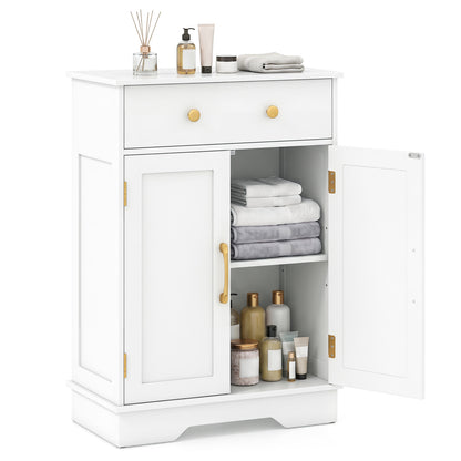 Floor Storage Cabinet with Drawer and Adjustable Shelf