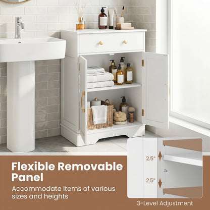 Floor Storage Cabinet with Drawer and Adjustable Shelf