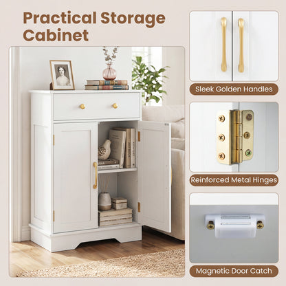Floor Storage Cabinet with Drawer and Adjustable Shelf