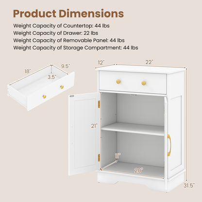 Floor Storage Cabinet with Drawer and Adjustable Shelf