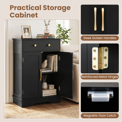 Floor Storage Cabinet with Drawer and Adjustable Shelf