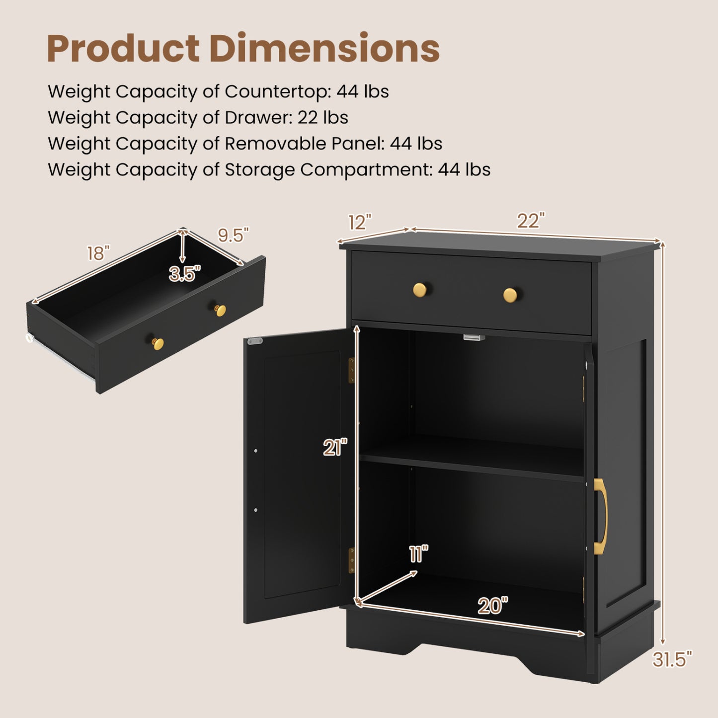Floor Storage Cabinet with Drawer and Adjustable Shelf