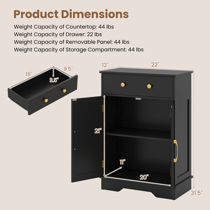 Floor Storage Cabinet with Drawer and Adjustable Shelf
