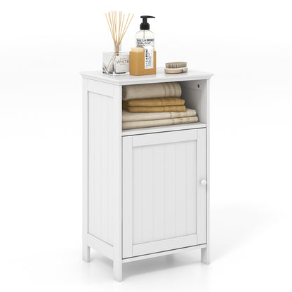 Bathroom Freestanding Floor Storage Cabinet with Adjustable Shelf-Black - White