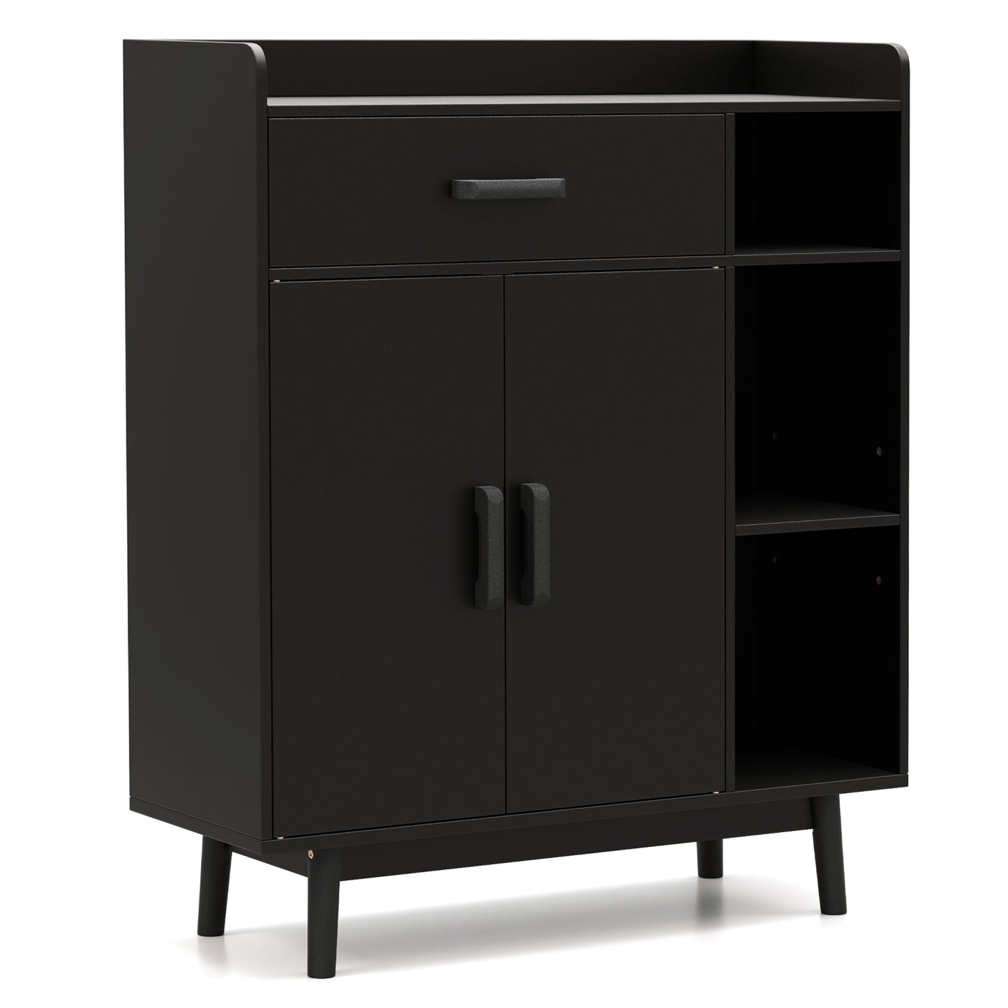 Floor Storage Cabinet Free Standing Cupboard Chest - Black