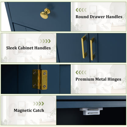 Floor Storage Cabinet with Doors Modern Buffet Sideboard with Drawer and Adjustable Shelf-Navy Blue