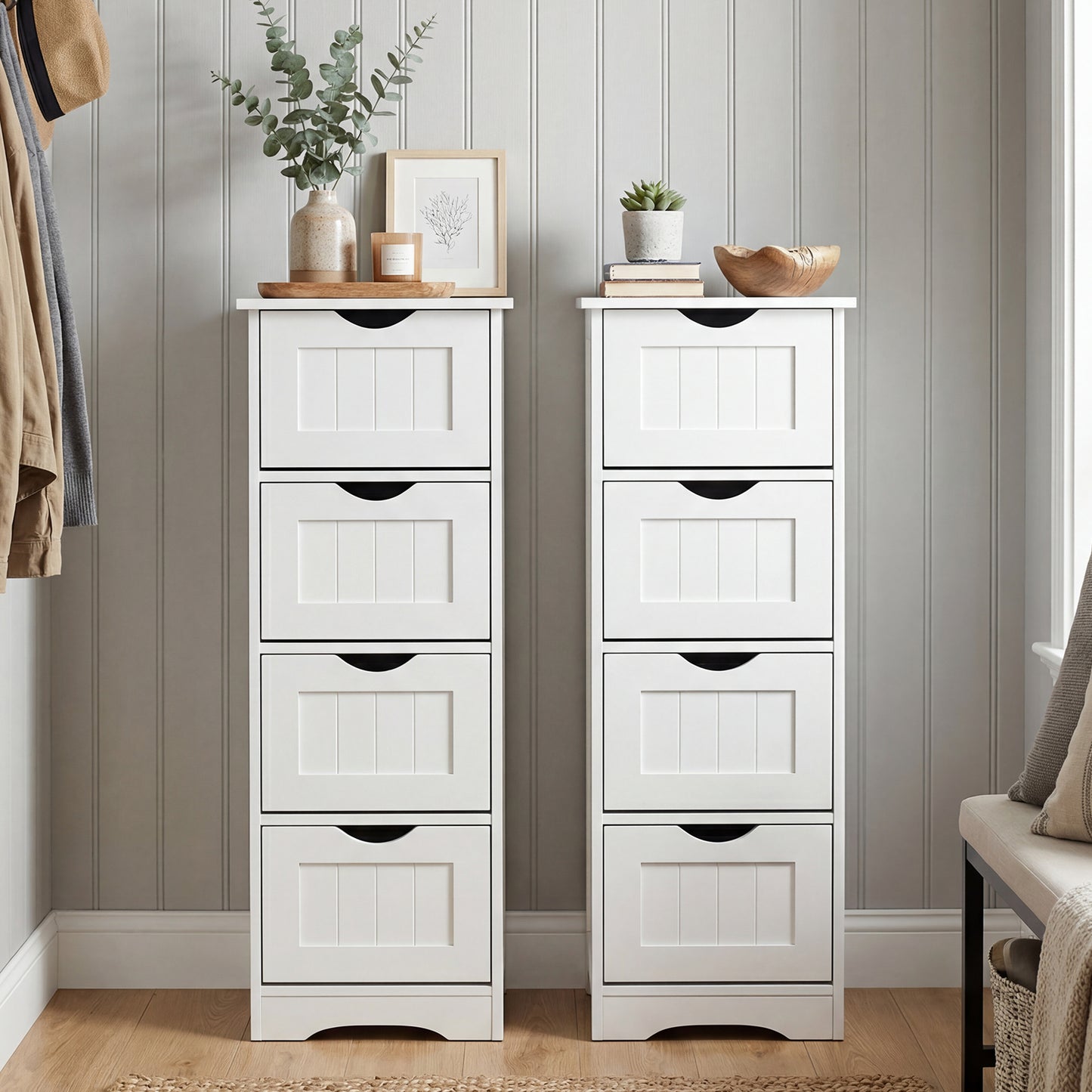 Floor Wooden Free Standing Storage Side Organizer for Bathroom-White