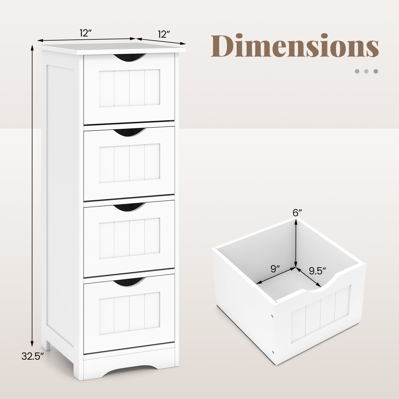 Floor Wooden Free Standing Storage Side Organizer for Bathroom-White