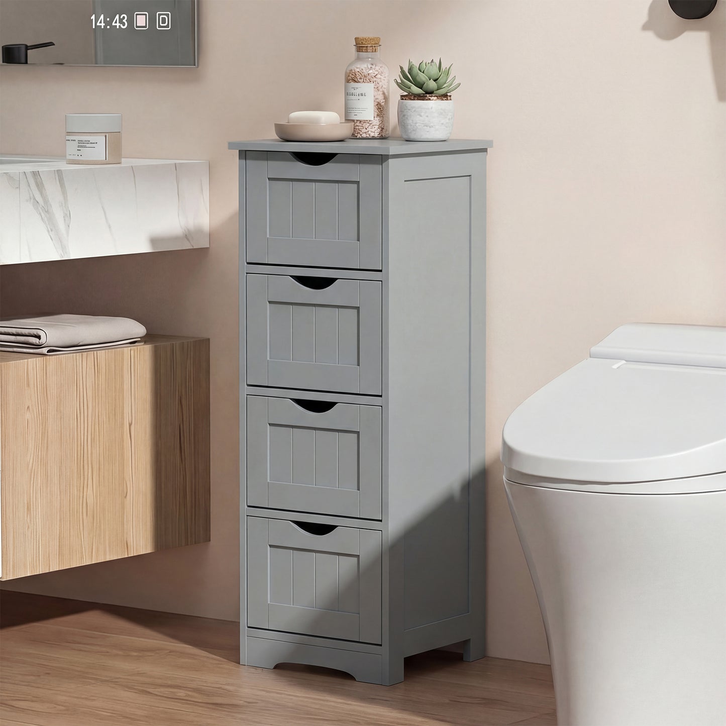 Floor Wooden Free Standing Storage Side Organizer for Bathroom-Gray