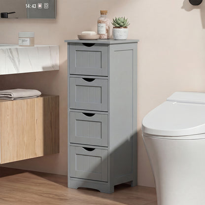 Floor Wooden Free Standing Storage Side Organizer for Bathroom-Gray