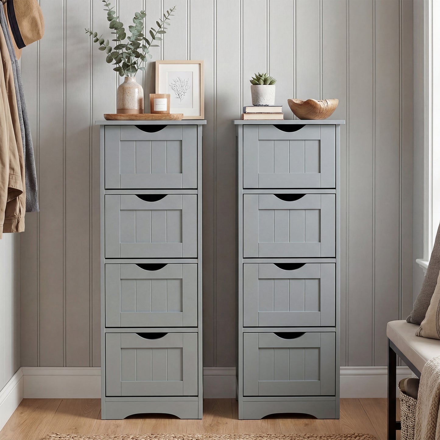 Floor Wooden Free Standing Storage Side Organizer for Bathroom-Gray