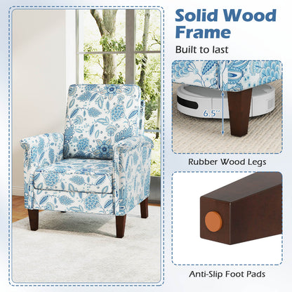 Floral Accent Chair Farmhouse Boho Armchair with Solid Wood Legs and High Back-Blue
