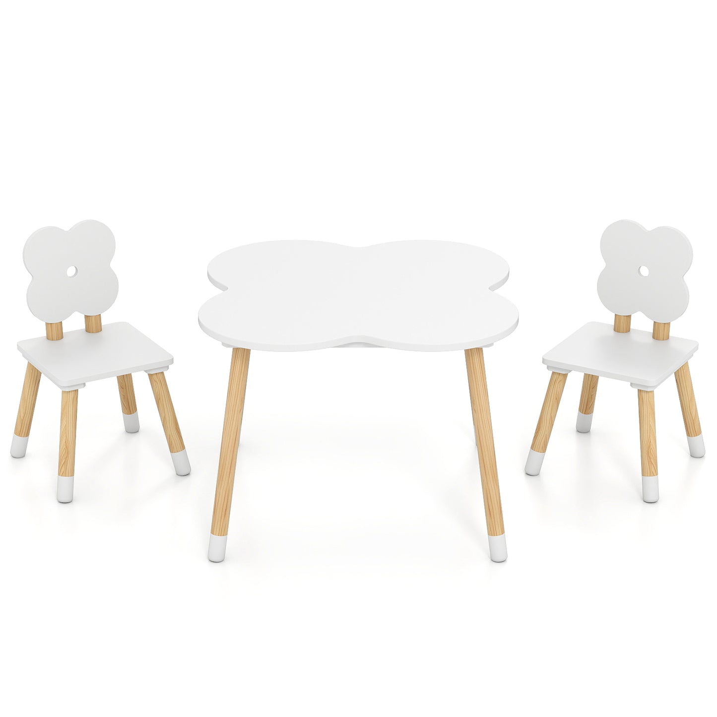 Flower-shaped Kids Table Set with Solid Pine Wood Legs-White