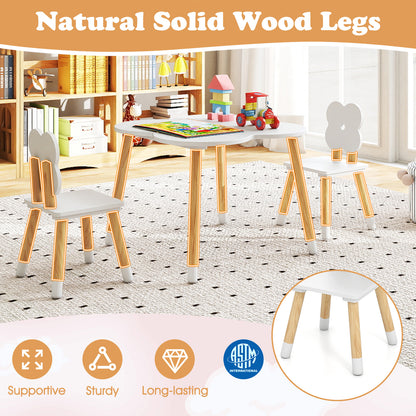 Flower-shaped Kids Table Set with Solid Pine Wood Legs-White