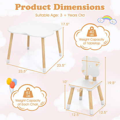 Flower-shaped Kids Table Set with Solid Pine Wood Legs-White