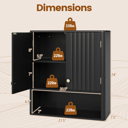 Fluted Bathroom Wall Cabinet with Open Shelf-Black