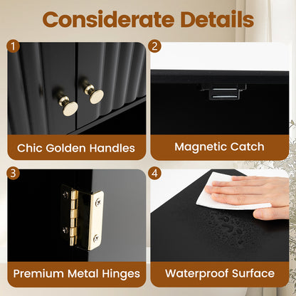 Fluted Bathroom Wall Cabinet with Open Shelf-Black