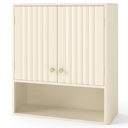 Fluted Bathroom Wall Cabinet with Open Shelf-Beige