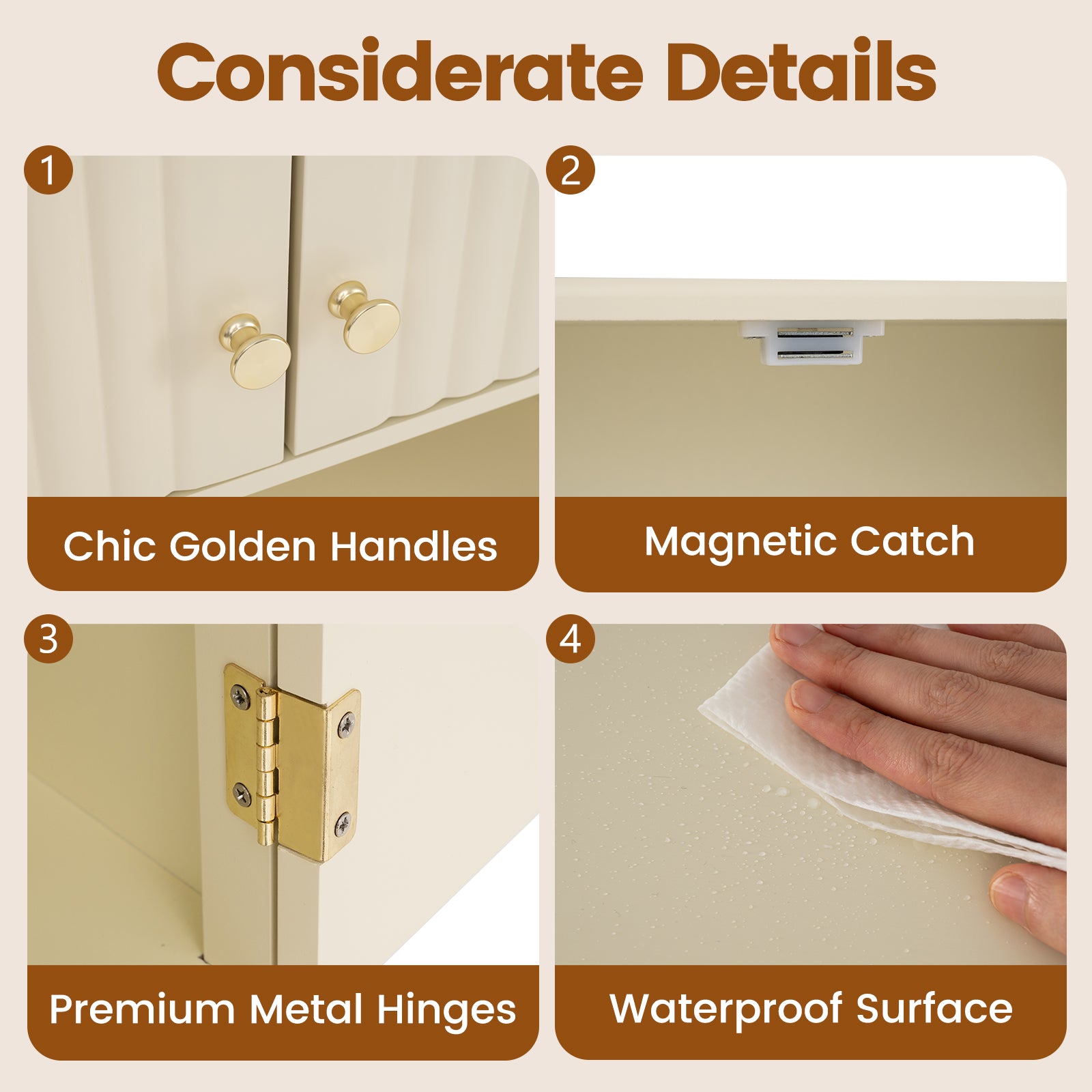 Fluted Bathroom Wall Cabinet with Open Shelf-Beige