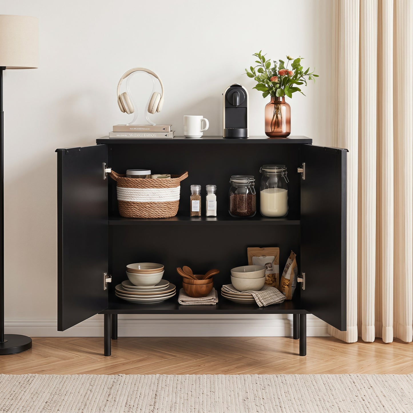 Fluted Buffet Cabinet with 2-Door Storage