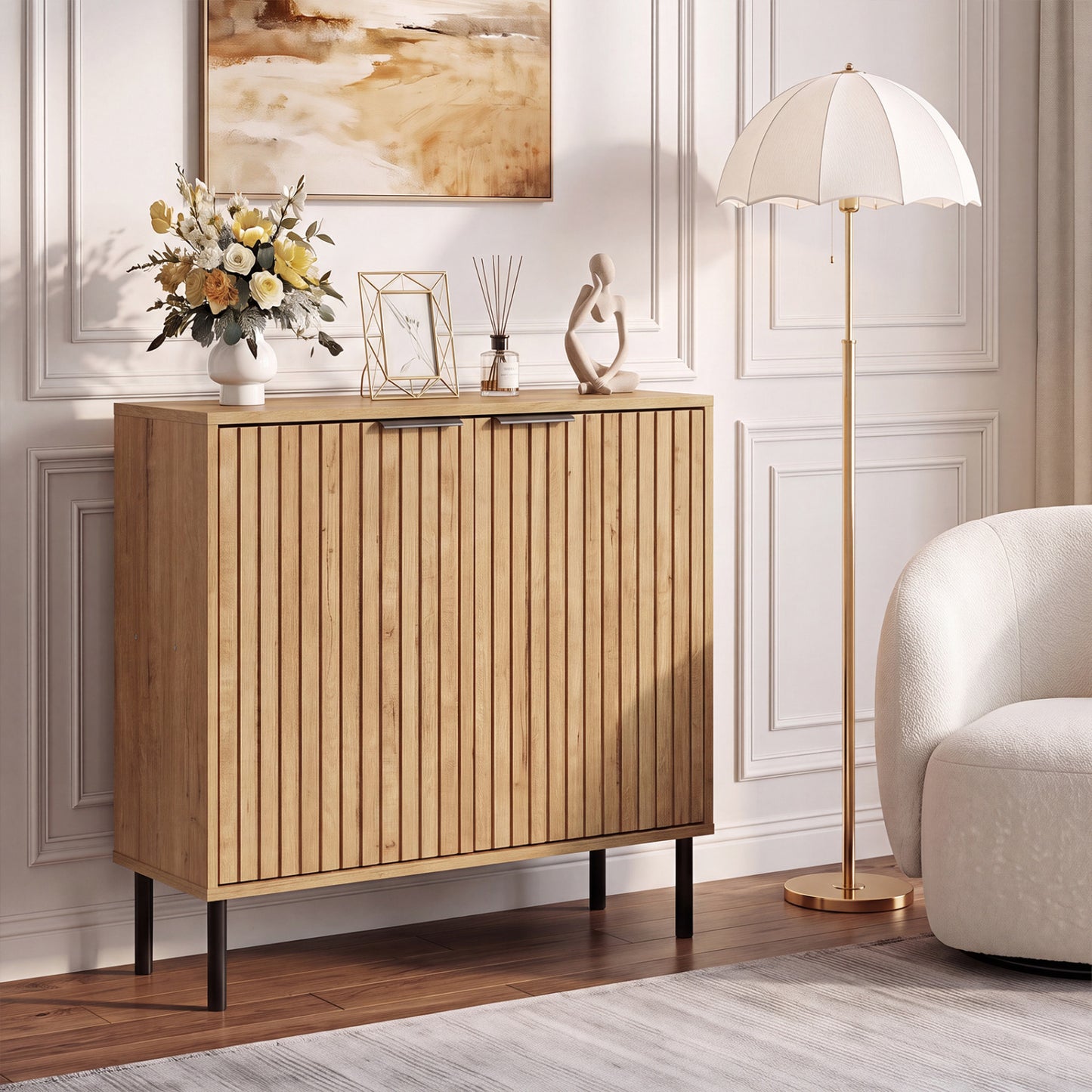 Fluted Buffet Cabinet with 2-Door Storage