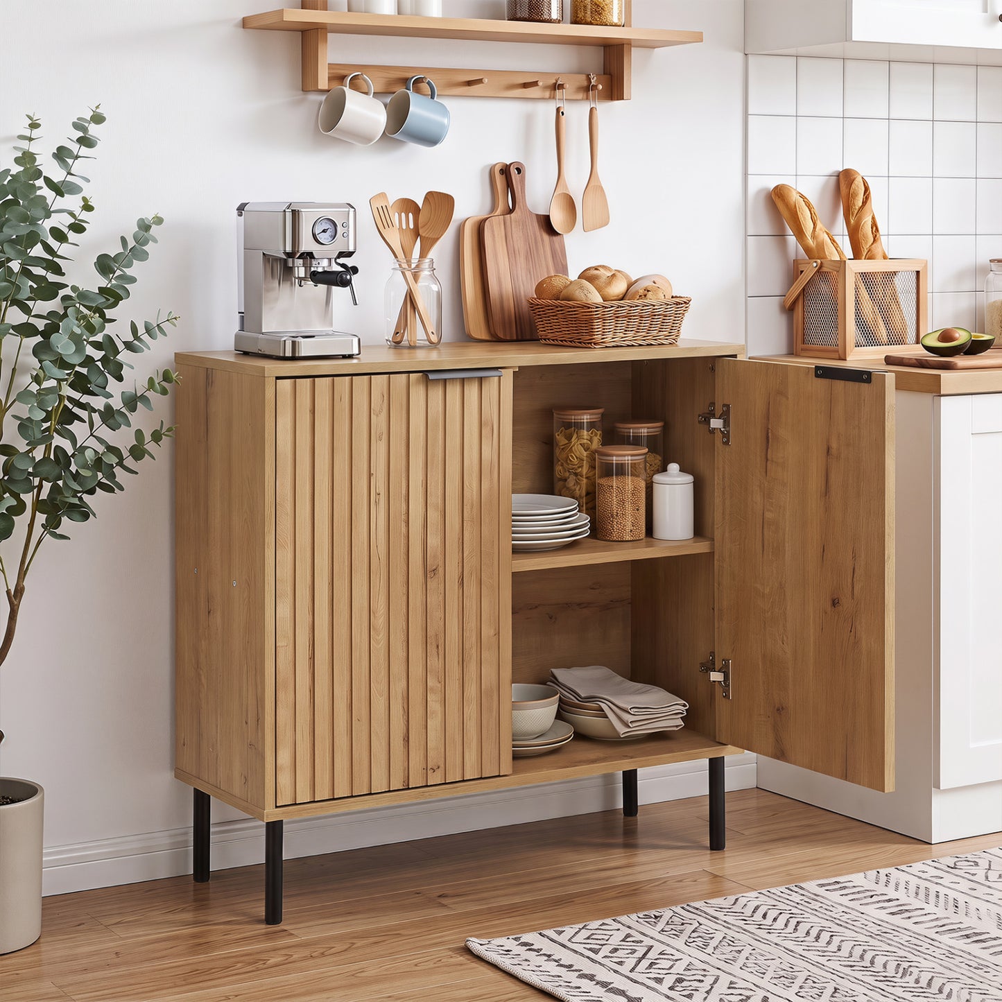 Fluted Buffet Cabinet with 2-Door Storage