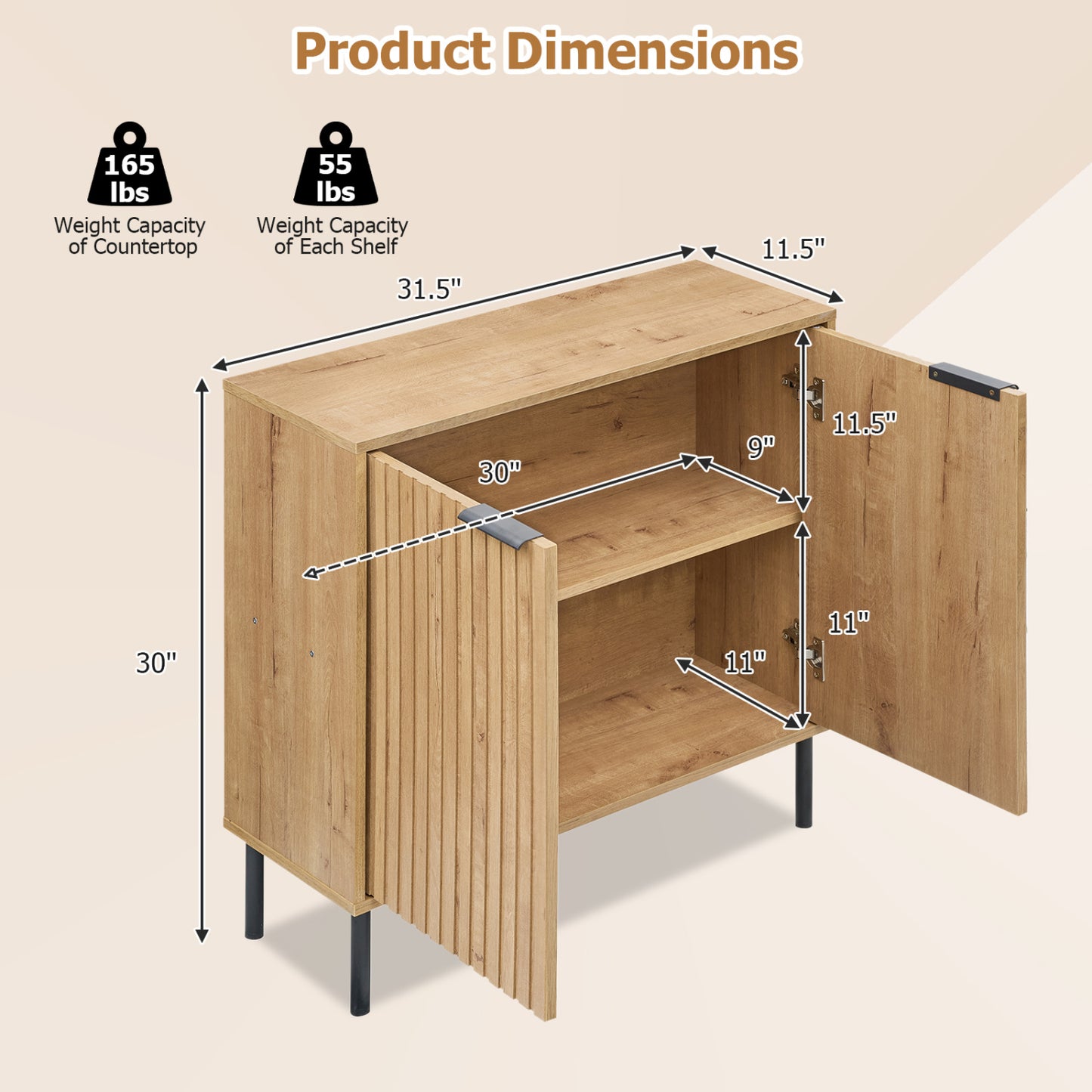 Fluted Buffet Cabinet with 2-Door Storage