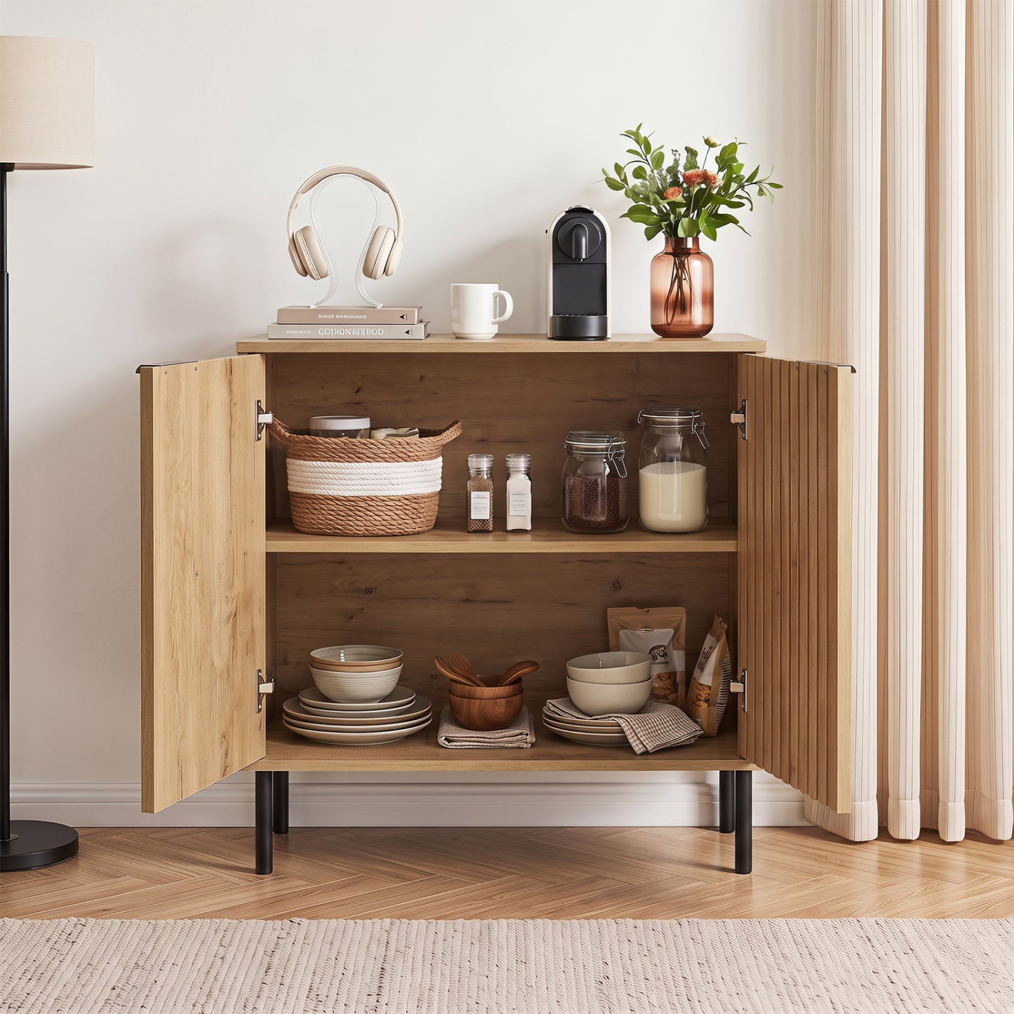 Fluted Buffet Cabinet with 2-Door Storage