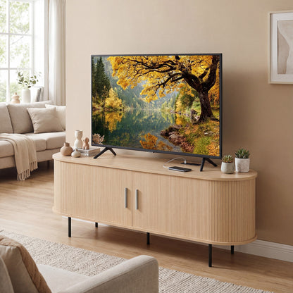 Fluted TV Stand for TVs up to 60" Mid Century Curved Entertainment Center-Natural