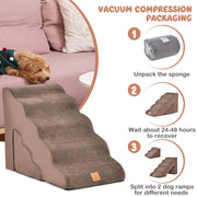 22 Inches and 11 Inches Foam Pet Stairs Set with 5-Tier and 3-Tier Dog Ramps-Brown