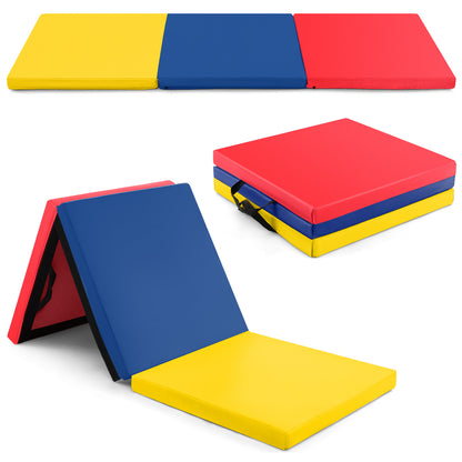 6 x 2 FT Tri-Fold Gym Mat with Handles and Removable Zippered Cover-Purple - Multicolor