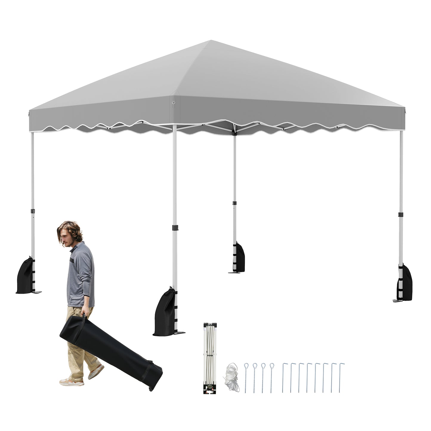 Foldable 10 X 10 Feet Pop up Canopy Tent with Wheeled Bag-White - Gray