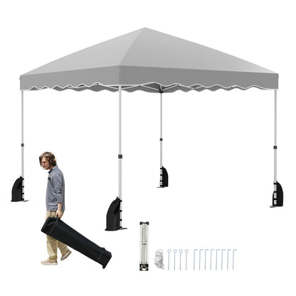 Foldable 10 X 10 Feet Pop up Canopy Tent with Wheeled Bag-White - Gray