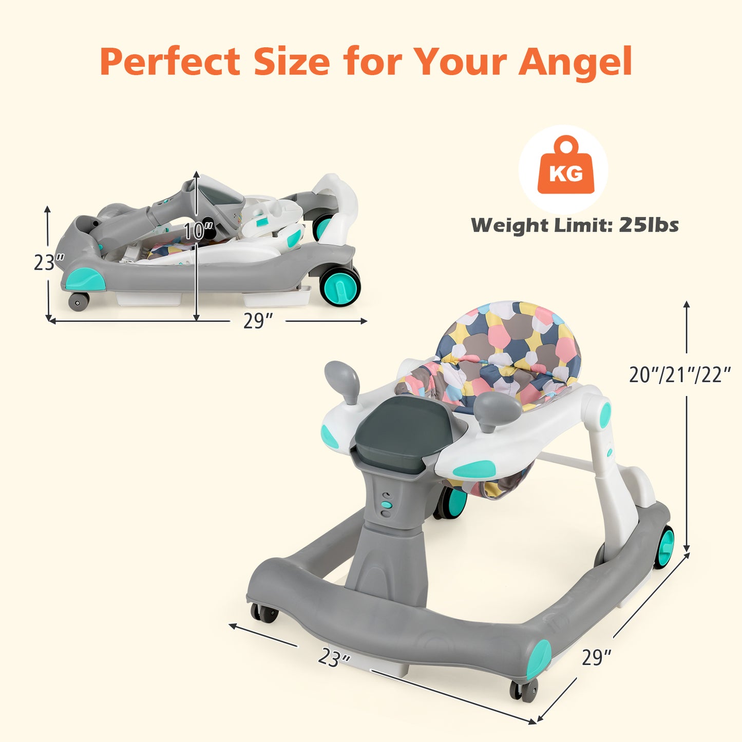2-in-1 Foldable Activity Push Walker with Adjustable Height-Black - Gray