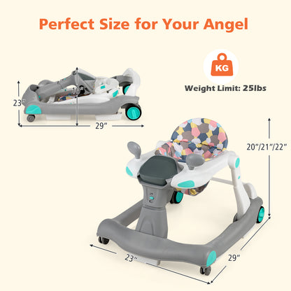2-in-1 Foldable Activity Push Walker with Adjustable Height-Black - Gray