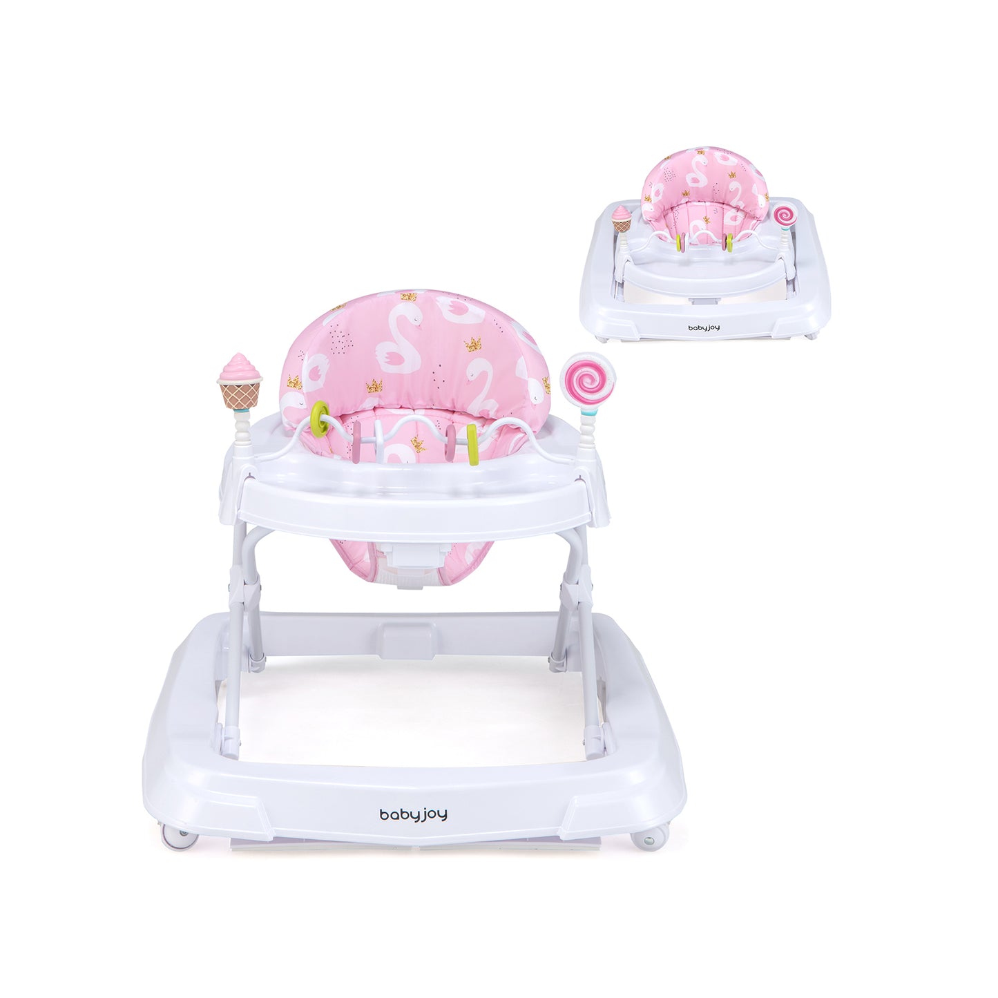 Foldable Baby Activity Walker with Adjustable Height and Detachable Seat Cushion-Pink - Pink