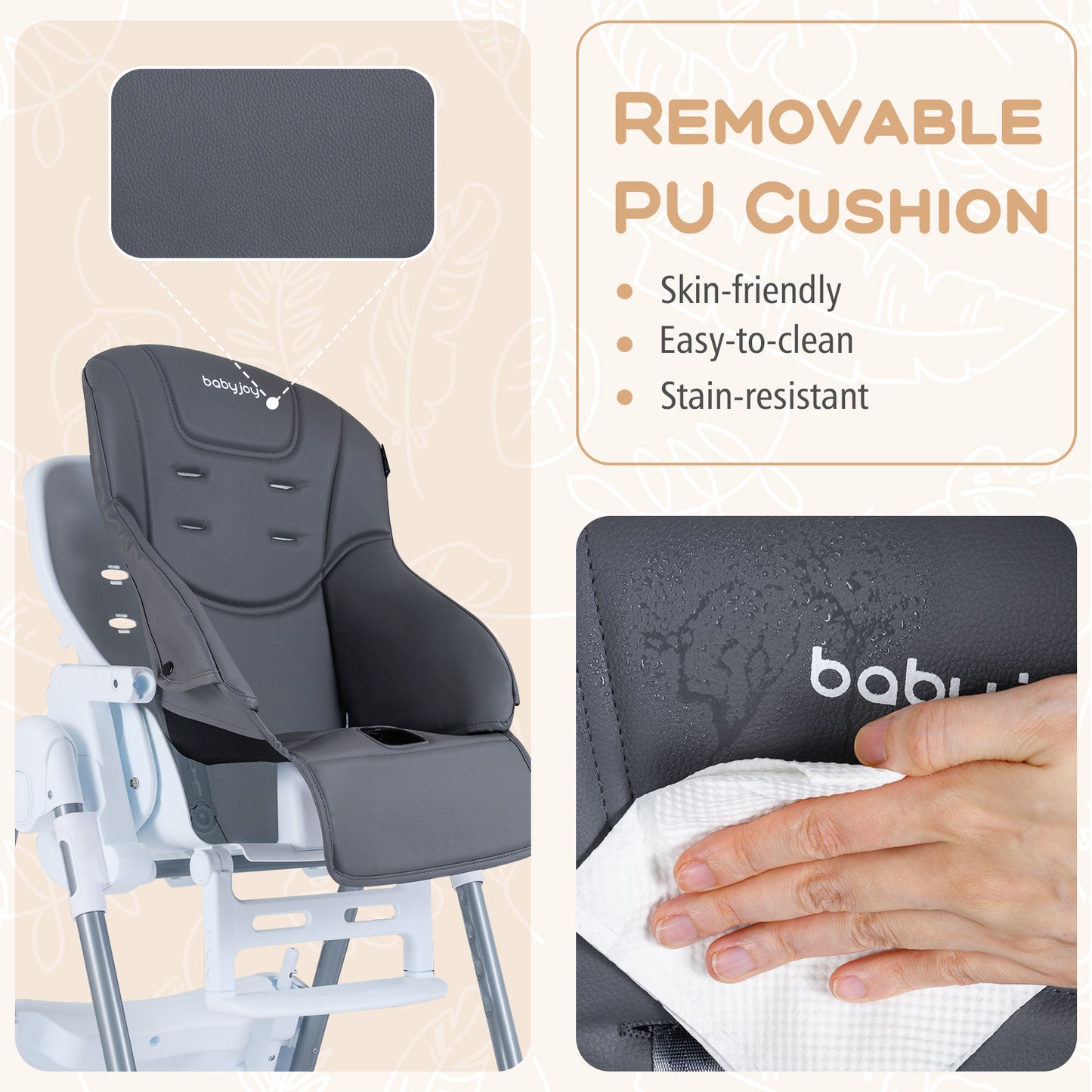 Foldable Baby High Chair with Adjustable Height and Relining Seat-Dark Gray