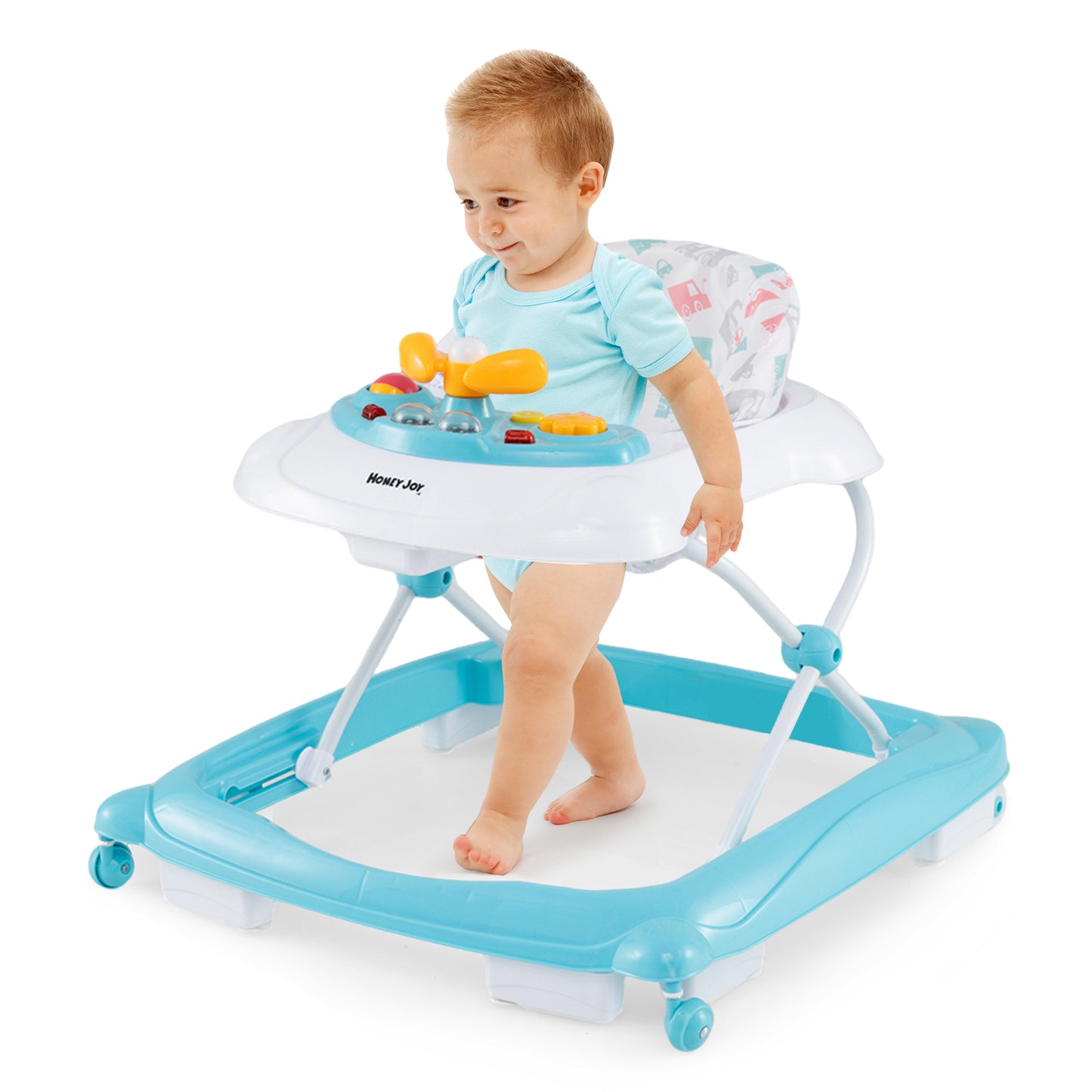 Foldable Baby Walker with 3 Adjustable Heights and Padded Seat-Green