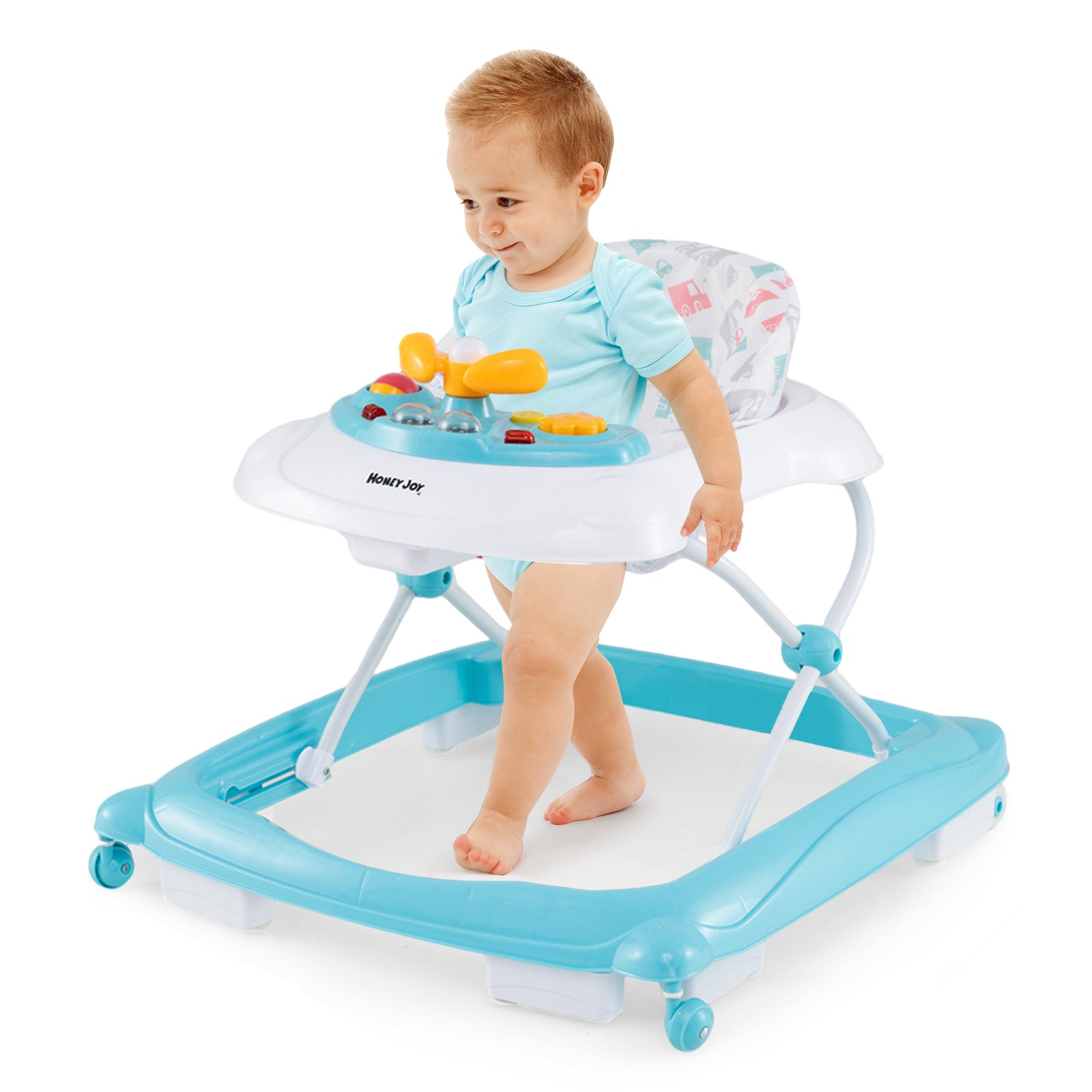 Foldable Baby Walker with 3 Adjustable Heights and Padded Seat-Green