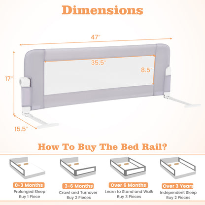 Foldable Bed Rail with Swing Down Design - Light Gray