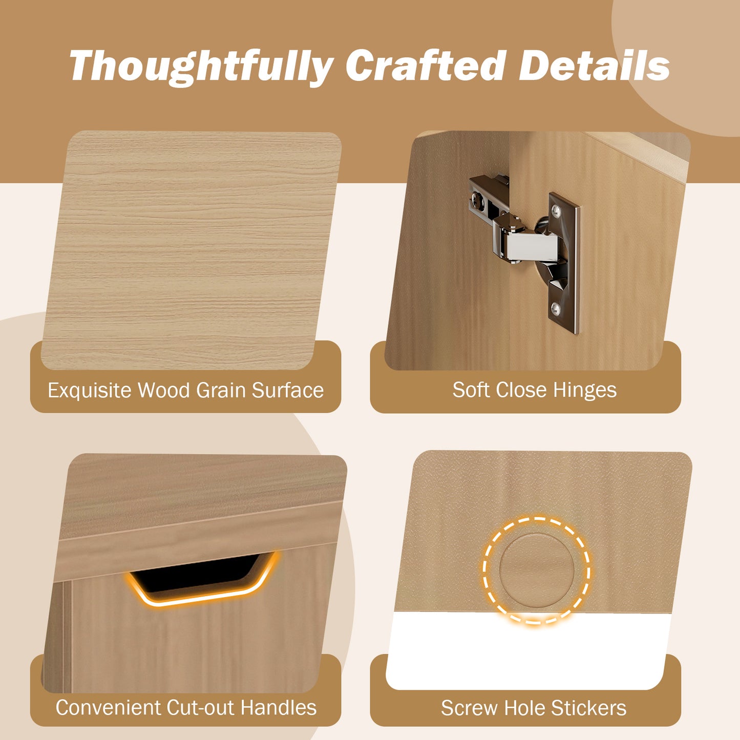 Foldable Coffee Table with Storage Cabinet Extendable Center Table-Oak