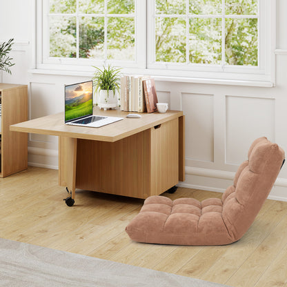 Foldable Coffee Table with Storage Cabinet Extendable Center Table-Oak