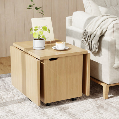 Foldable Coffee Table with Storage Cabinet Extendable Center Table-Oak