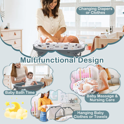 Foldable Diaper Changing Table on Wheels with Bathtub for 0-12 Months Old Babies and Infants