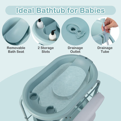 Foldable Diaper Changing Table on Wheels with Bathtub for 0-12 Months Old Babies and Infants
