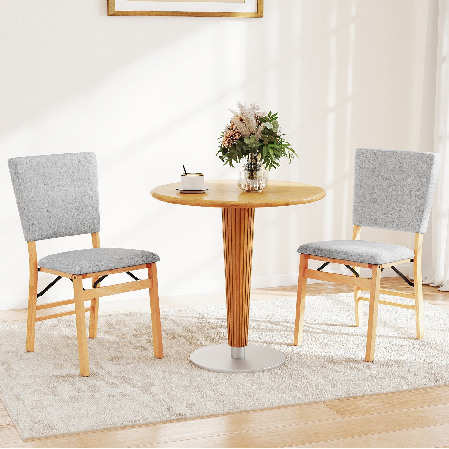 Foldable Dining Chair Set of 2 Armless Kitchen Chair with Padded Seat and Tilt Backrest-Gray