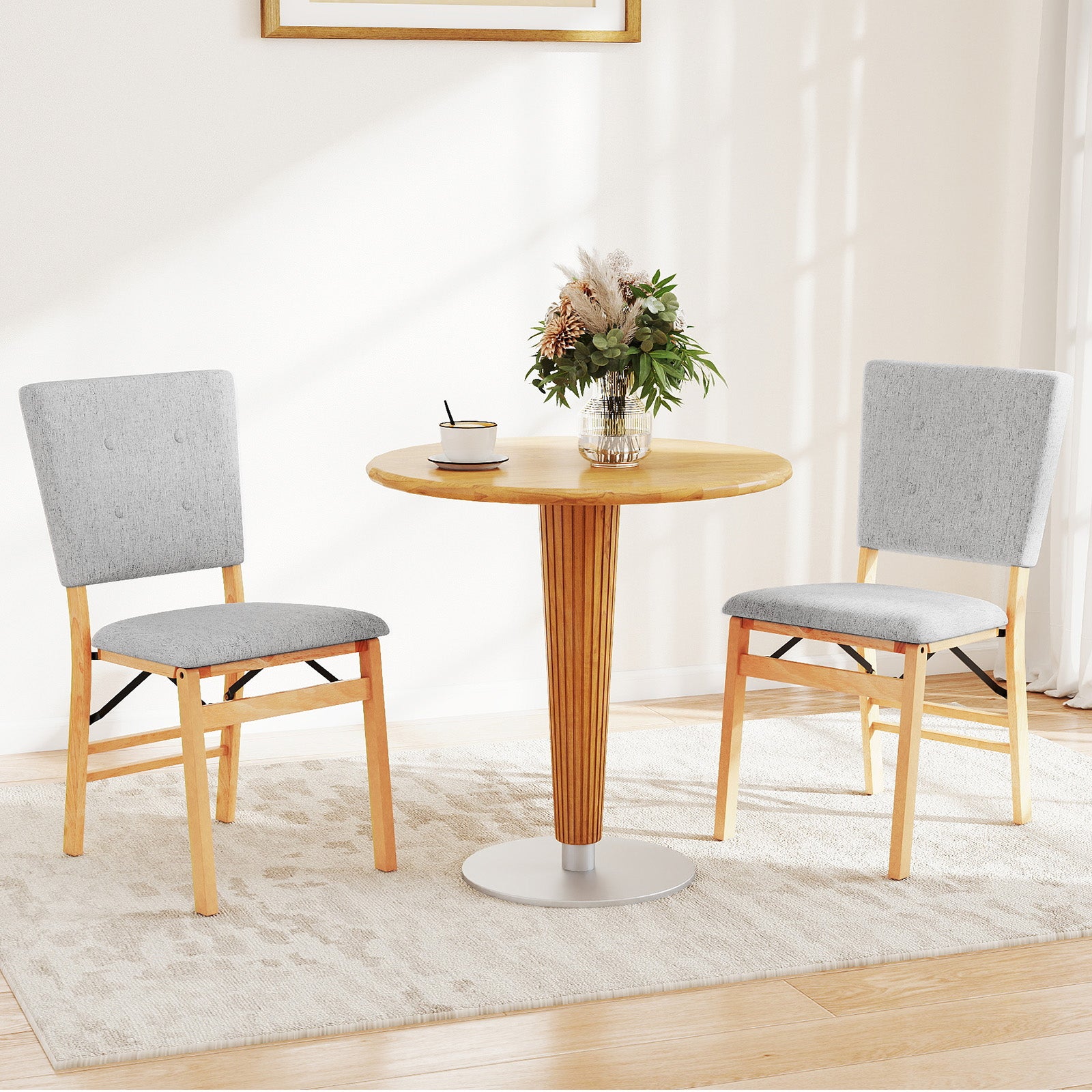 Foldable Dining Chair Set of 2 Armless Kitchen Chair with Padded Seat and Tilt Backrest-Gray
