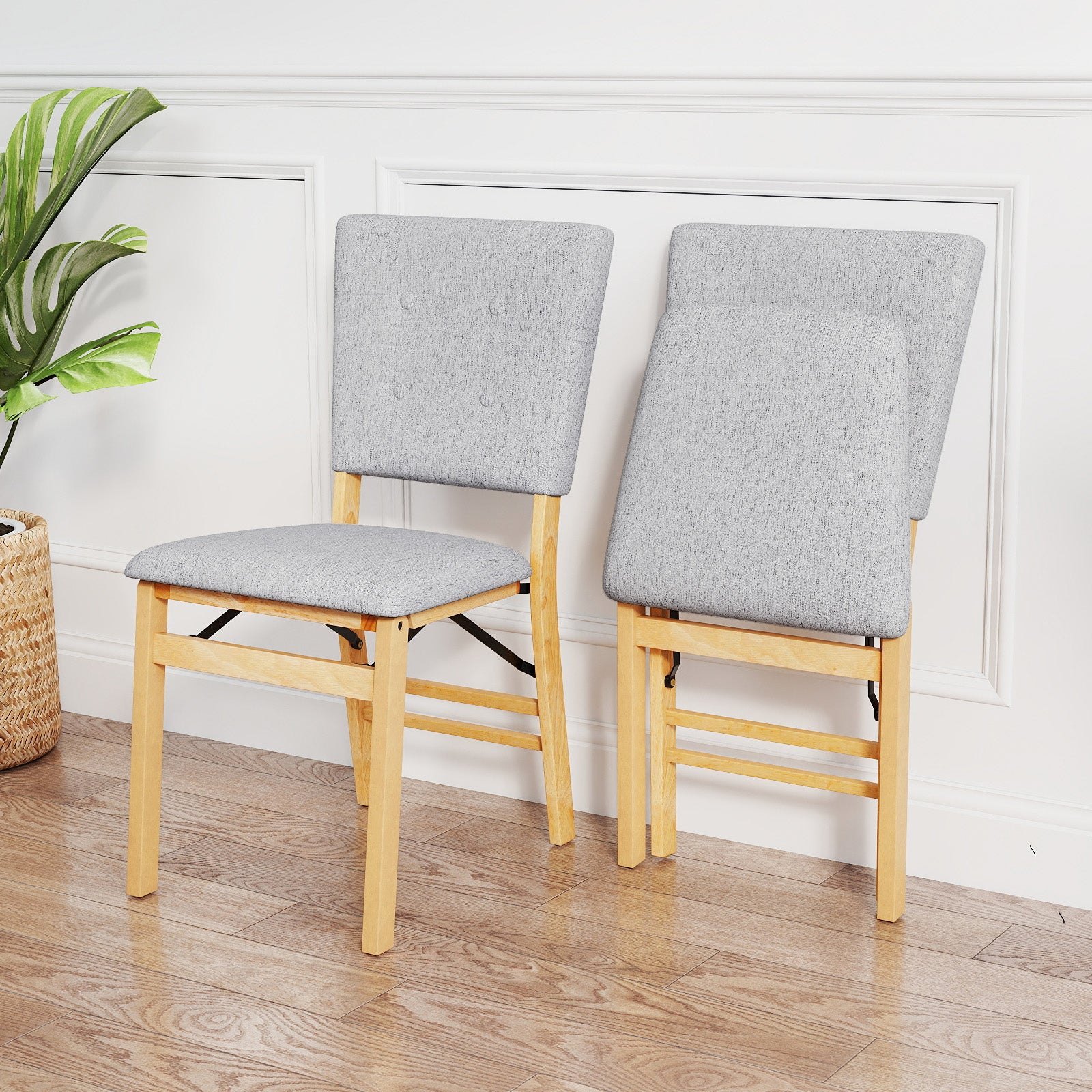 Foldable Dining Chair Set of 2 Armless Kitchen Chair with Padded Seat and Tilt Backrest-Gray