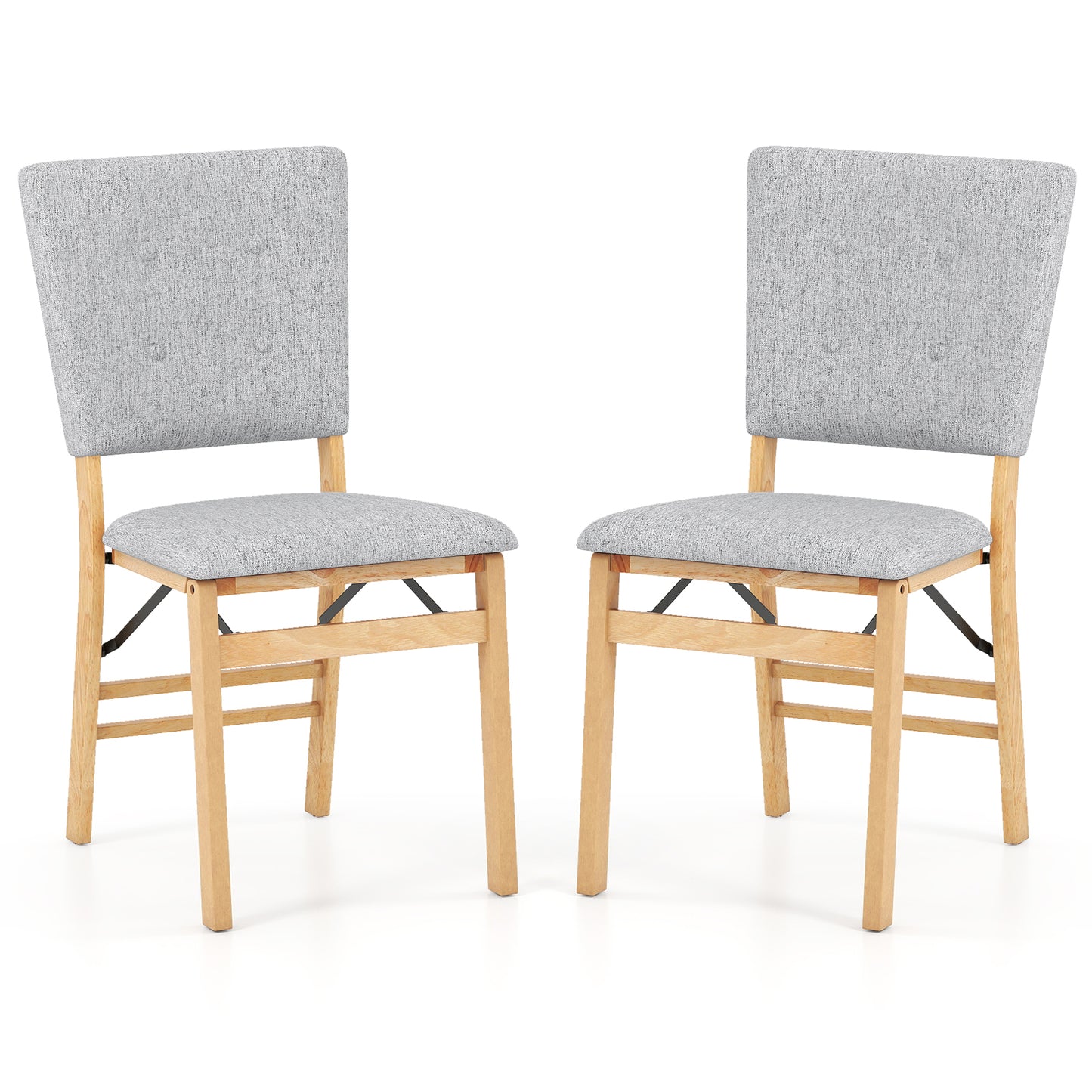 Foldable Dining Chair Set of 2 Armless Kitchen Chair with Padded Seat and Tilt Backrest-Gray