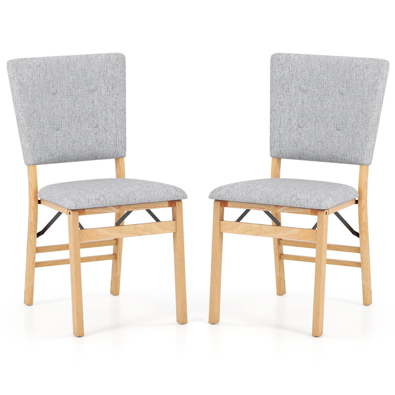 Foldable Dining Chair Set of 2 Armless Kitchen Chair with Padded Seat and Tilt Backrest-Gray